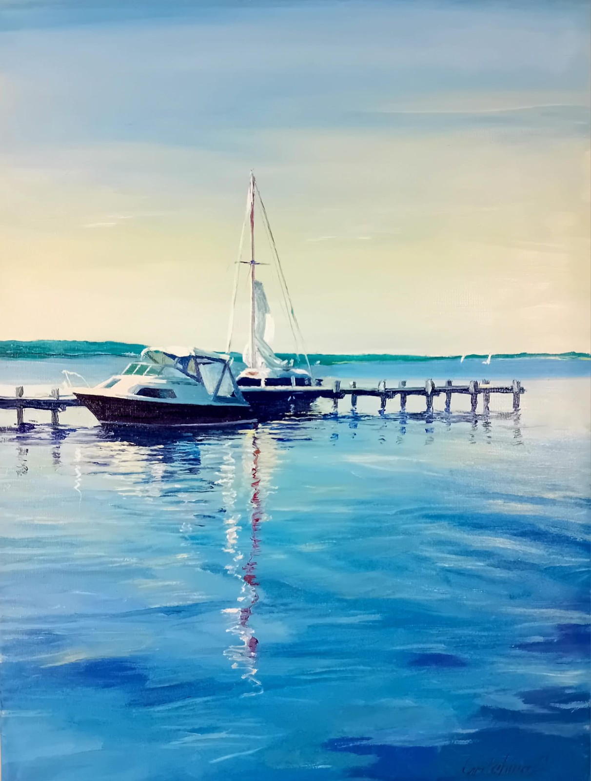 Boote am Steg – Spiegelung im Abendlicht